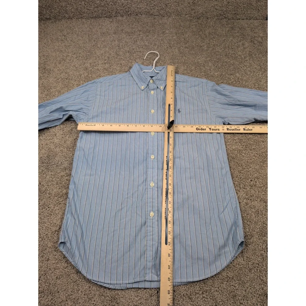 Ralph Lauren Kids Blue White‎ Striped Button Down Shirt Cotton Size L 14-16